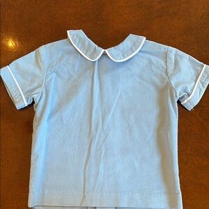 Blue Corduroy Kids Short Sleeve Shirt with White Trim 24 mo